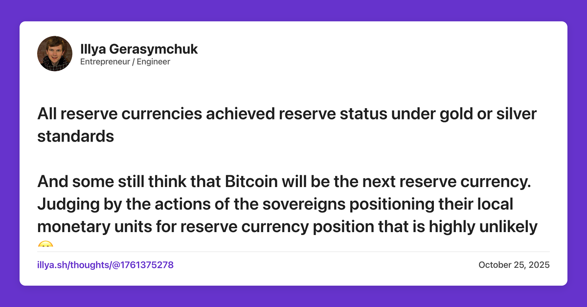 All Reserve Currencies Achieved Reserve Status Under Gold or Silver Standards
